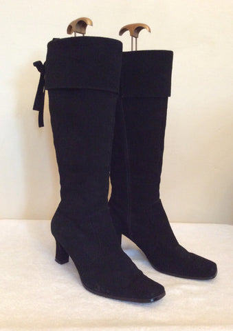 Marks & Spencer Black Suede Bow Trim Heel Boots Size 5/38 - Whispers Dress Agency - Sold - 3