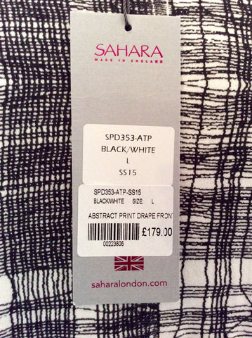 BRAND NEW SAHARA BLACK & WHITE ABSTRACT PRINT DRAPE FRONT DRESS SIZE L - Whispers Dress Agency - Womens Dresses - 4