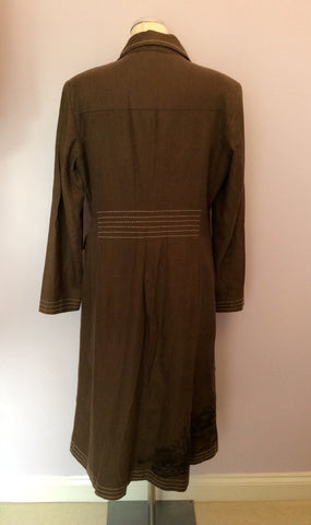 Simple Wish Brown & Black Print Trim Linen & Cotton Coat Size 38/10 - Whispers Dress Agency - Womens Coats & Jackets - 3