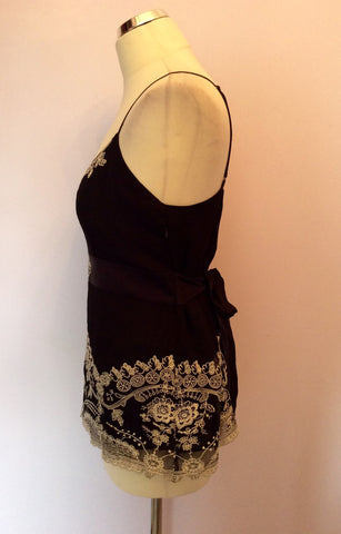 MONSOON BLACK & WHITE EMBROIDERED SILK STRAPPY TOP SIZE 14 - Whispers Dress Agency - Womens Tops - 2
