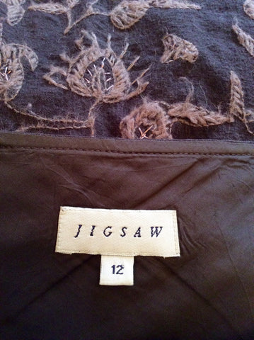 Jigsaw Brown Embroidered Wool Skirt Size 12 - Whispers Dress Agency - Sold - 3
