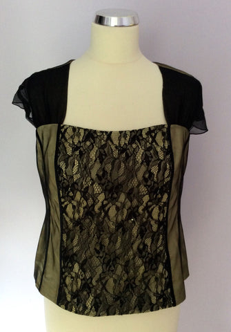 Gold By Michael H, Lime Green & Black Lace Trim Top & Silk Jacket Outfit Size 10 - Whispers Dress Agency - Womens Eveningwear - 3