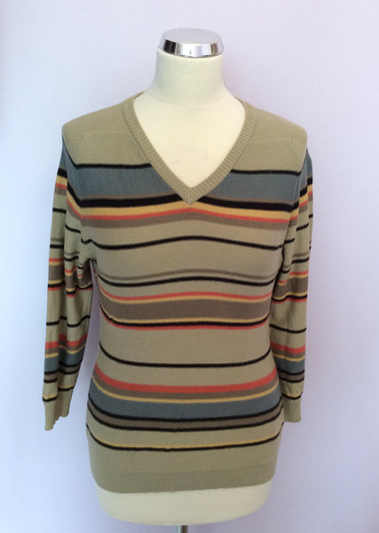 Jaeger Beige & Multi Coloured Stripe Cotton Jumper Size S - Whispers Dress Agency - Womens Knitwear - 1