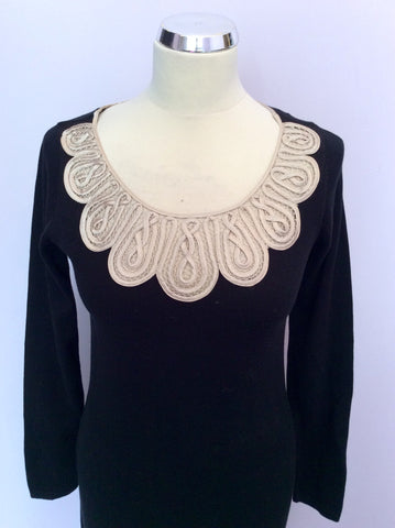 Monsoon Black Fine Knit & Pale Gold Applique Trim Dress Size S - Whispers Dress Agency - Womens Dresses - 2