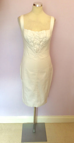 KAREN MILLEN WHITE PLEATED TRIM PENCIL DRESS SIZE 12 - Whispers Dress Agency - Sold - 1
