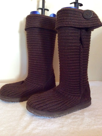 Ugg Brown Knit Calf Length Boots Size 6.5/39 - Whispers Dress Agency - Womens Boots - 2