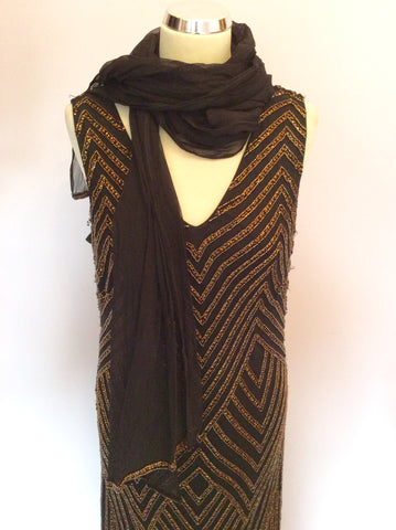 Jacques Vert Black Silk Bronze Beaded & Sequinned Evening Dress & Wrap Size 16 - Whispers Dress Agency - Womens Dresses - 2