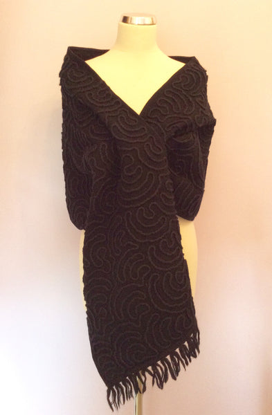 Stunning Black Appliqué Design Wool Wrap - Whispers Dress Agency - Womens Scarves & Wraps - 1