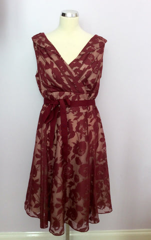 Phase Eight Burgundy Floral Print Dress Size 16 - Whispers Dress Agency - Sold - 1