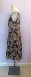 HOBBS GREY FLORAL PRINT SILK DRESS SIZE 14 - Whispers Dress Agency - Womens Dresses - 2
