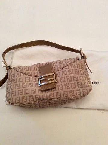 Fendi Beige Monogrammed Fabric & Leather Shoulder Bag - Whispers Dress Agency - Sold - 3