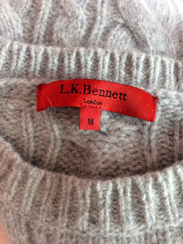 LK Bennett Light Grey Cable Knit Lambswool & Angora Crew Neck Jumper Size M - Whispers Dress Agency - Womens Knitwear - 3