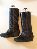 FLY LONDON BLACK LEATHER WEDGE HEEL BOOTS SIZE 6/39 - Whispers Dress Agency - Sold - 2