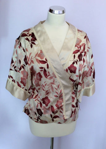 WHISTLES CREAM FLORAL PRINT SILK KIMONO SLEEVE WRAP TOP SIZE 14 - Whispers Dress Agency - Womens Tops - 1