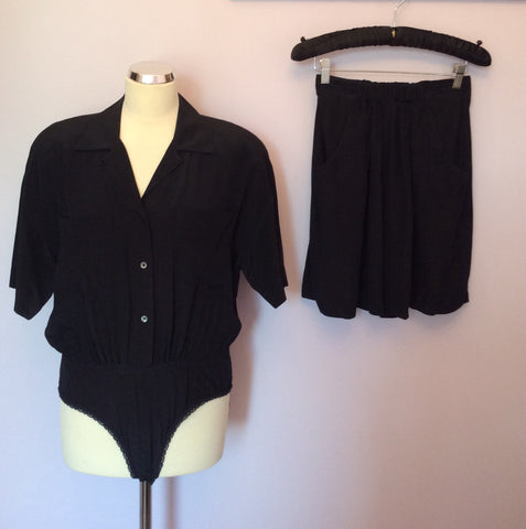 Vintage DKNY Black Silk Blouse / Body & Matching Shorts Suit Size 8/P - Whispers Dress Agency - Sold - 1