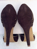 French Connection Brown Suede & Gold Trim Peeptoe Heels Size 6/39 - Whispers Dress Agency - Womens Heels - 5