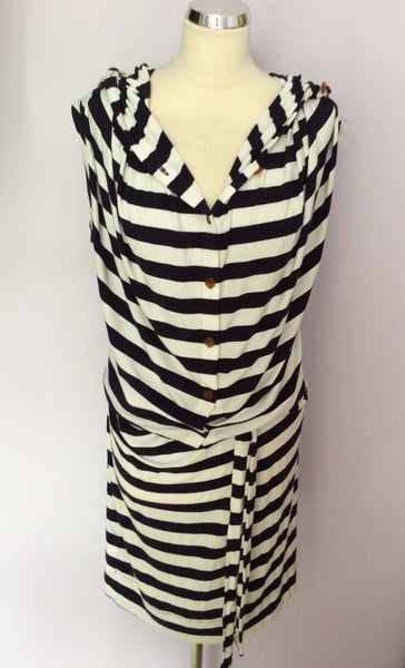 Vivienne Westwood Dark Blue & White Stripe Hooded Dress Size S - Whispers Dress Agency - Womens Dresses - 1