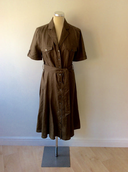 BRAND NEW LAURA ASHLEY BROWN LINEN BELTED SHIRT DRESS SIZE 14 - Whispers Dress Agency - Womens Dresses - 1