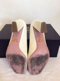 Prada Cream Patent Leather Peeptoe Heels Size 3.5/36 - Whispers Dress Agency - Womens Heels - 6