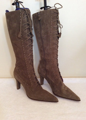 Brand New Ann Taylor Light Brown Suede Boots & Matching Handbag Size 3.5/36 - Whispers Dress Agency - Sold - 4