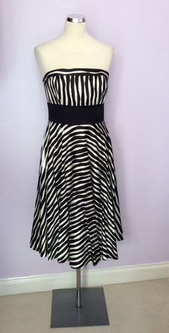 Monsoon Black & White Striped Strapless Silk & Cotton Dress Size 14 - Whispers Dress Agency - Sold - 1