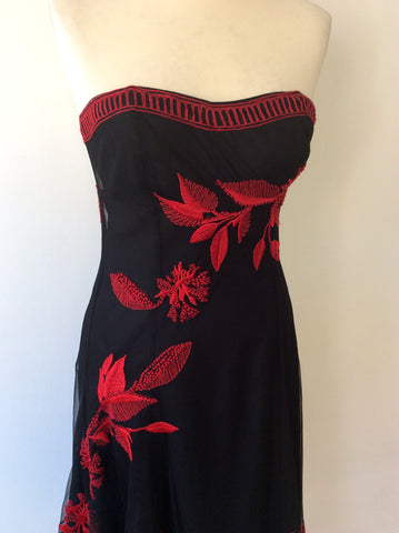 COAST BLACK & RED EMBROIDERED STRAPLESS DRESS SIZE 8