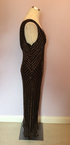 Jacques Vert Black Silk Bronze Beaded & Sequinned Evening Dress & Wrap Size 16 - Whispers Dress Agency - Womens Dresses - 5