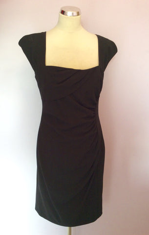 LK Bennett Black Tina Pleated Crepe Pencil Dress Size 14 - Whispers Dress Agency - Sold - 1