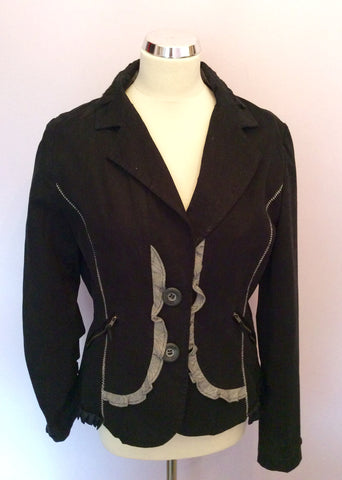 Bandolera Black Cotton & Grey Check Trims Jacket Size 16 - Whispers Dress Agency - Sold - 1