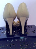 Magrit Pale Gold/Beige Satin & Leather Trim Heels Size 3/36 - Whispers Dress Agency - Womens Heels - 4