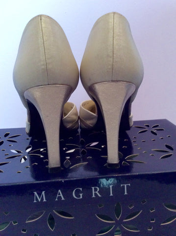 Magrit Pale Gold/Beige Satin & Leather Trim Heels Size 3/36 - Whispers Dress Agency - Womens Heels - 4