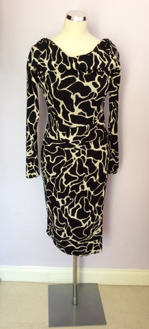Isabel De Pedro Black & Ivory Print Long Sleeve Dress Size 12 - Whispers Dress Agency - Sold - 2