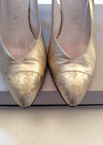 VINTAGE GINA PALE GOLD LEATHER SLINGBACK HEELS SIZE 3.5 - Whispers Dress Agency - Sold - 3