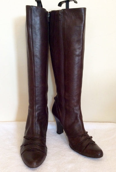Jigsaw Brown Leather Frill Trim Boots Size 6/39 - Whispers Dress Agency - Sold - 1