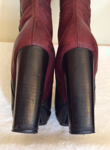 Betty Jackson Black Burgundy & Black Leather Knee High Boots Size 4/37 - Whispers Dress Agency - Womens Boots - 6