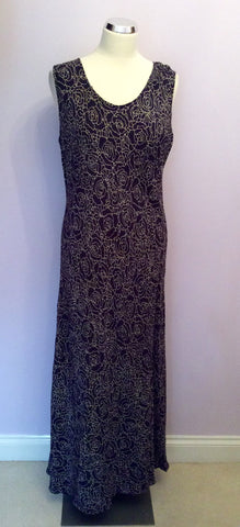 Gina Bacconi Dark Blue Floral Print Long Dress Size 16 - Whispers Dress Agency - Sold - 1