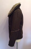 John Rocha Dark Brown Faux Leather Zip Up Flying Jacket Size 12 - Whispers Dress Agency - Womens Coats & Jackets - 3