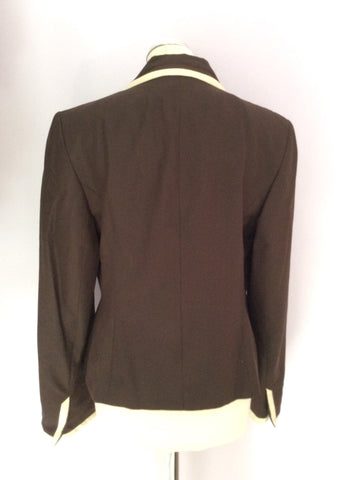 Coast Dark Brown & Ivory Trim Wool & Silk Jacket Size 16 - Whispers Dress Agency - Womens Coats & Jackets - 2