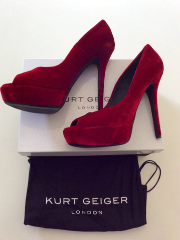 Kurt Geiger Red Velvet Peeptoe Platform Sole High Heels Size 7.5/41 - Whispers Dress Agency - Womens Heels - 1