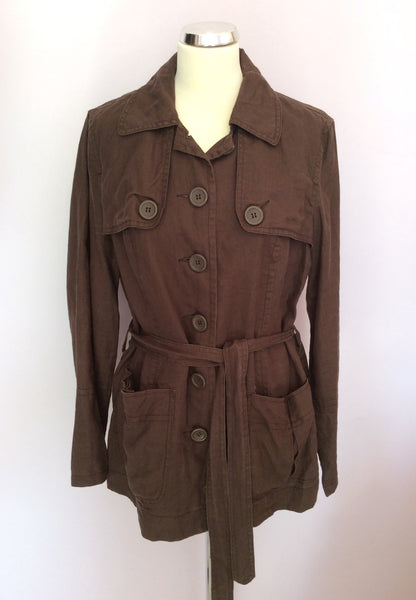 Monsoon Dark Brown Linen Belted Jacket Size 14 - Whispers Dress Agency - Womens Coats & Jackets - 1