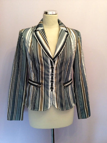 Gerry Weber Blue, White & Gold Striped Jacket Size 10 - Whispers Dress Agency - Sold - 1