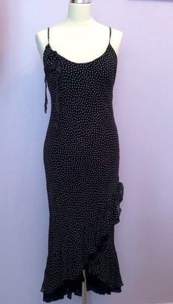 Per Una Black & White Spotted Strappy Frill Trim Dress Size 12R - Whispers Dress Agency - Womens Dresses - 1