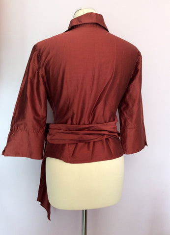 Coast Rust Wrap Across Tie Belt Silk Top Size 10 - Whispers Dress Agency - Sold - 3