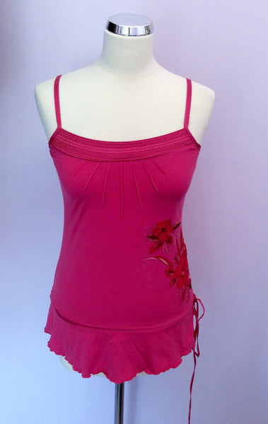 Karen Millen Pink Embroidered Flower Trim Camisole Top Size 8 - Whispers Dress Agency - Womens Tops - 1
