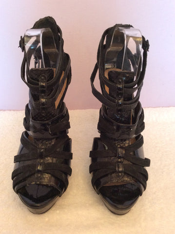 Kurt Geiger Black Patent & Suede Strappy Peeptoe Heels Size 6/39 - Whispers Dress Agency - Sold - 2