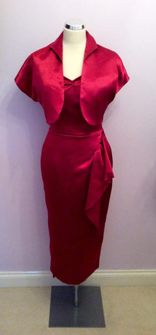 Vivien Holloway Deep Red Sateen 1950s Pencil Dress & Bolero Size 12 - Whispers Dress Agency - Sold - 1
