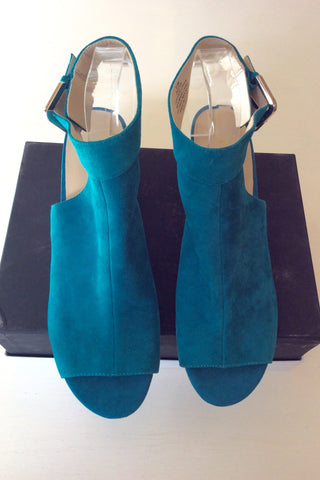 Brand New Nine West Turquoise Suede Peeptoe Ankle Strap Heels Size 7.5/41 - Whispers Dress Agency - Sold - 1