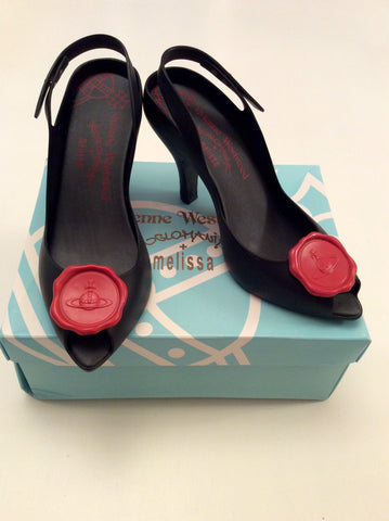 Vivienne Westwood Anglomania & Melisa Black & Red Slingback Heels Size 8/41 - Whispers Dress Agency - Womens Heels - 1