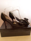 Roland Cartier Black Satin Diamante Bow Trim Peeptoe Heels Size 4.5/37.5 - Whispers Dress Agency - Sold - 3