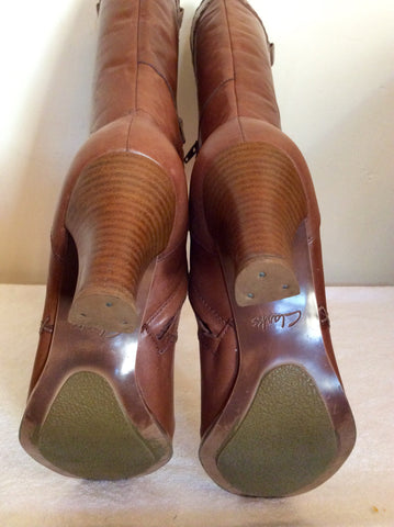 Clarks Tan Brown Leather Knee High Boots Size 6/39 - Whispers Dress Agency - Sold - 5